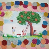 okul öncesınde kağit işler, duvar süsü ,davetiye kartları ,suluboya  çalişması (5414)