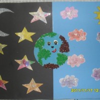 okul öncesınde kağit işler, duvar süsü ,davetiye kartları ,suluboya  çalişması (5566)