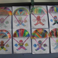 okul öncesınde kağit işler, duvar süsü ,davetiye kartları ,suluboya  çalişması (5701)