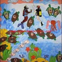 okul öncesınde kağit işler, duvar süsü ,davetiye kartları ,suluboya  çalişması (5818)