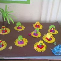 okul öncesınde kağit işler, duvar süsü ,davetiye kartları ,suluboya  çalişması (5821)