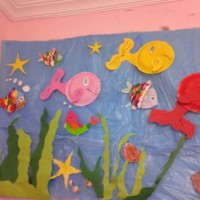 okul öncesınde kağit işler, duvar süsü ,davetiye kartları ,suluboya  çalişması (5850)