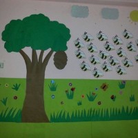 okul öncesınde kağit işler, duvar süsü ,davetiye kartları ,suluboya  çalişması (5923)