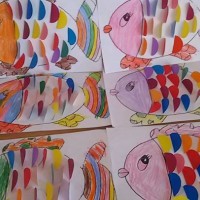 okul öncesınde kağit işler, duvar süsü ,davetiye kartları ,suluboya  çalişması (6155)