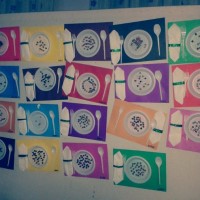 okul öncesınde kağit işler, duvar süsü ,davetiye kartları ,suluboya  çalişması (6180)