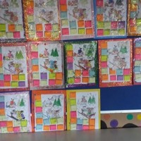 okul öncesınde kağit işler, duvar süsü ,davetiye kartları ,suluboya  çalişması (6187)