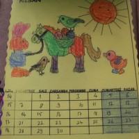 okul öncesınde kağit işler, duvar süsü ,davetiye kartları ,suluboya  çalişması (6193)