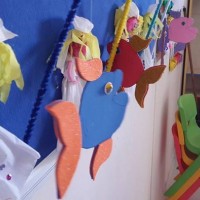 okul öncesınde kağit işler, duvar süsü ,davetiye kartları ,suluboya  çalişması (6649)