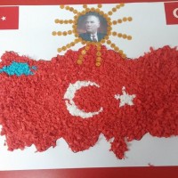 okul öncesınde kağit işler, duvar süsü ,davetiye kartları ,suluboya  çalişması (6777)