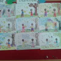 okul öncesınde kağit işler, duvar süsü ,davetiye kartları ,suluboya  çalişması (6830)