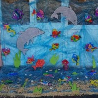 okul öncesınde kağit işler, duvar süsü ,davetiye kartları ,suluboya  çalişması (6841)