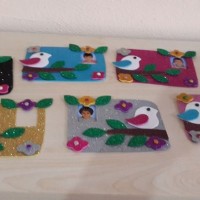 okul öncesınde kağit işler, duvar süsü ,davetiye kartları ,suluboya  çalişması (6842)