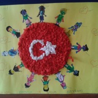 okul öncesınde kağit işler, duvar süsü ,davetiye kartları ,suluboya  çalişması (6868)