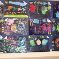 okul öncesınde kağit işler, duvar süsü ,davetiye kartları ,suluboya  çalişması (6943)