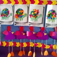 okul öncesınde kağit işler, duvar süsü ,davetiye kartları ,suluboya  çalişması (6959)