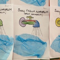 okul öncesınde kağit işler, duvar süsü ,davetiye kartları ,suluboya  çalişması (6982)