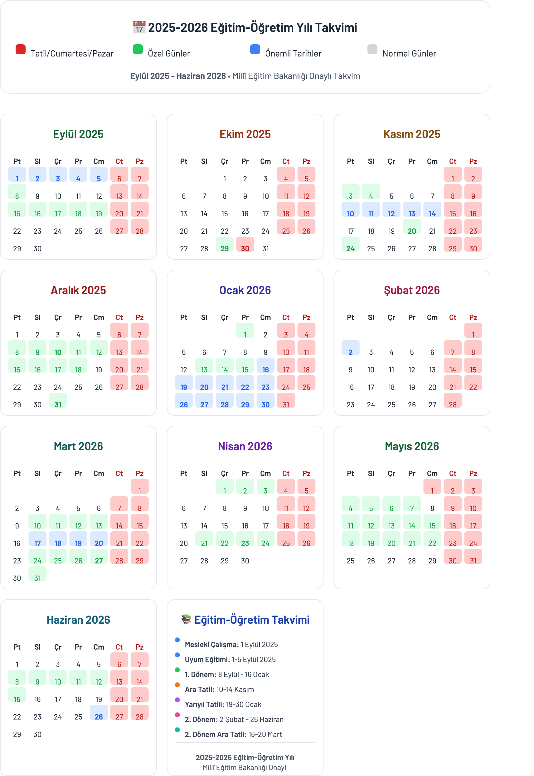 2025-2026 MEB Çalışma Takvimi - Okul Öncesi Eğitim Takvimi